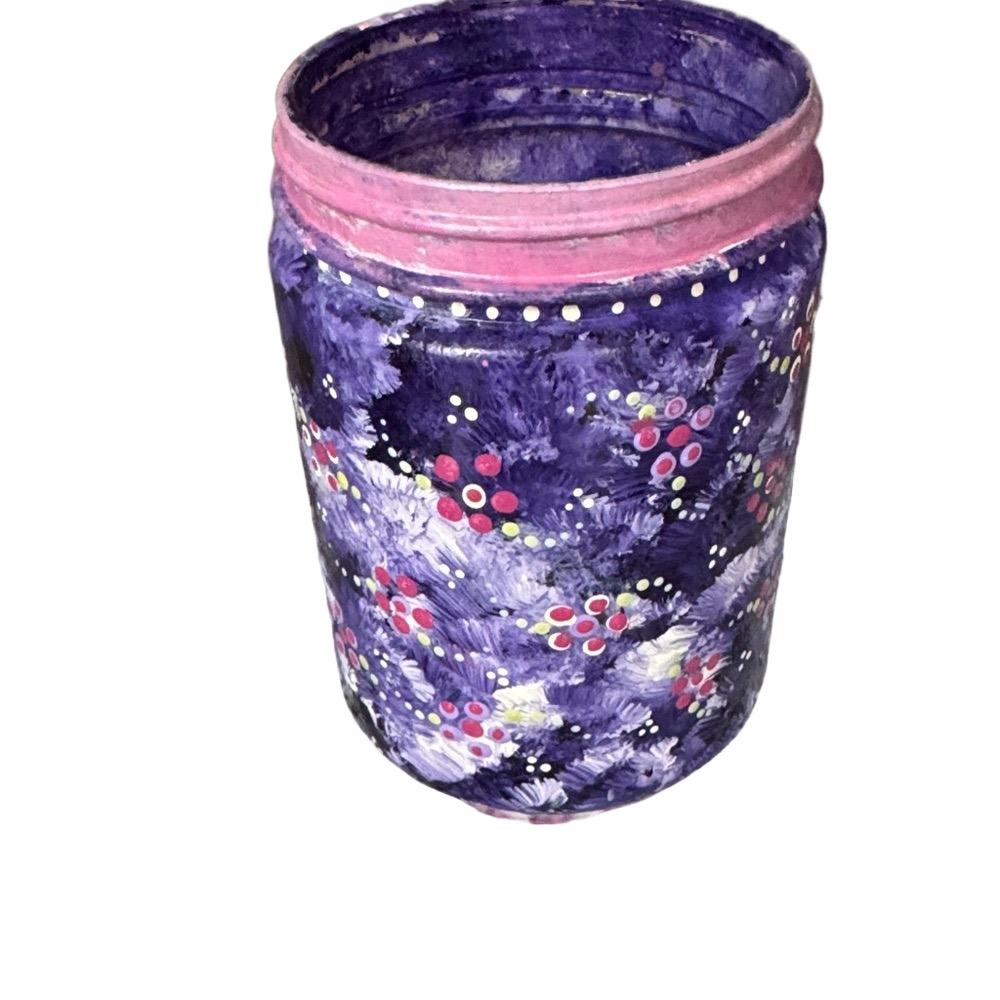 Hand-Painted Purple and Pink Repurposed Decorative Jar